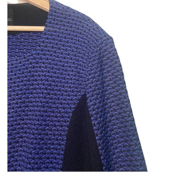 MING WANG Sapphire Tweed Knit Jacket Size 1X Purple Black 3/4 Sleeve Trim - Picture 3 of 9